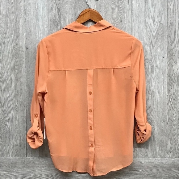 Semi Sheer Peach Double Pocket Polyester Top BB984 - Picture 2 of 6